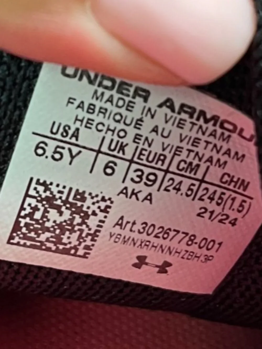 Under Armour Assert 10 Girls Size 6.5Y Black Pink Running Walking Shoes Sneakers